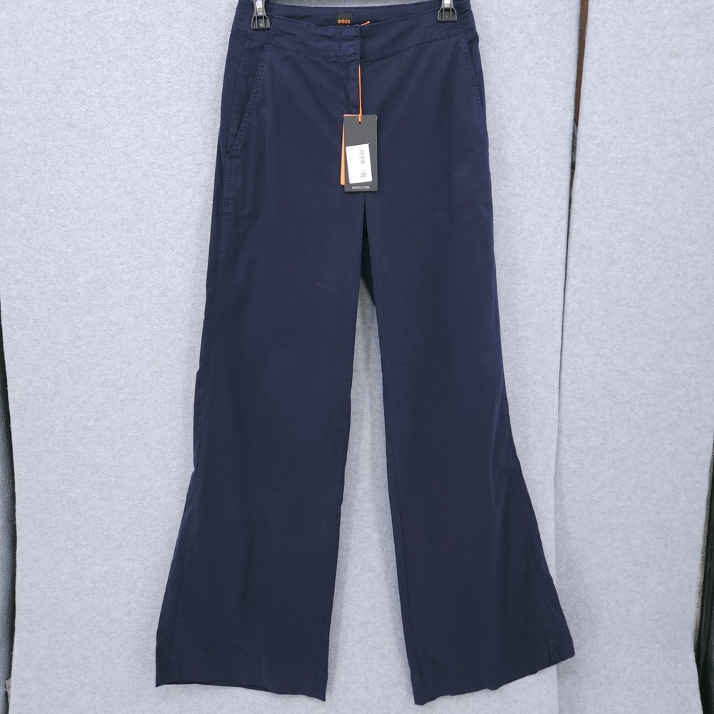 Boss Orange Tahilone Stretch Wide Leg Cotton Dark Blue Trousers Womens 12 NWT